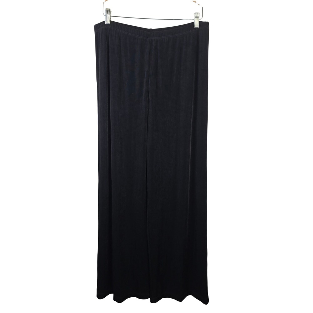 Chicos Travelers Dancer Pant Black Wide Leg Ribbed Slinky Knit Size 2 L NWT USA